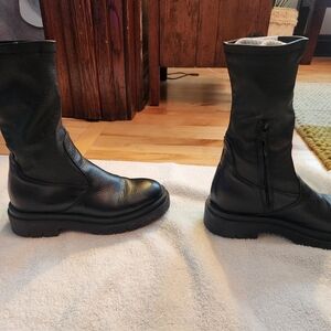 Sesto Meucci Black Leather Mid-Calf Boots with lug Soles